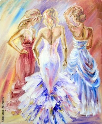 Naklejka dekoracyjna Beautiful women at the ball. Oil painting.