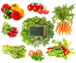 Sticker - herbs and vegetables isolated on white background