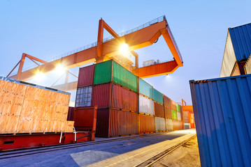 Wall Mural - Container terminal at night