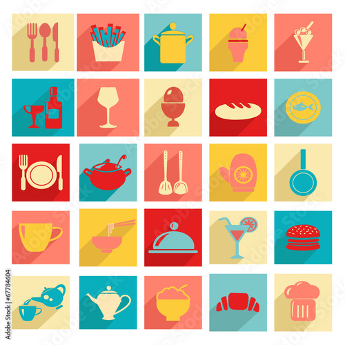 Naklejka dekoracyjna Flat design Restaurant and dining icons Silhouettes