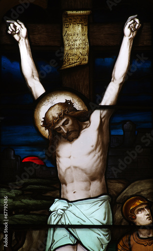 Tapeta ścienna Jezus Chrystus na krzyżu w witrażu