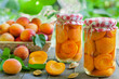 Apricot compote with fresh apricots in basket
