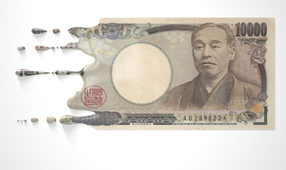 Japanese Yen Melting Dripping Banknote