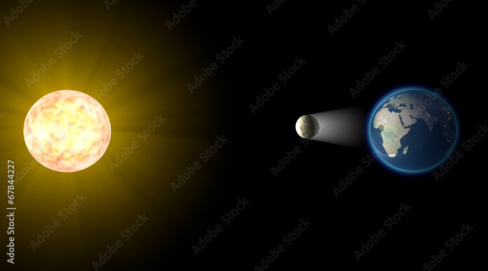 Eclissi solare, spazio terra luna sole - obrazy, fototapety, plakaty 