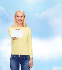 Poster - smiling girl with blank business or name card