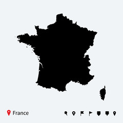 Wall Mural - High detailed vector map of France with navigation pins.