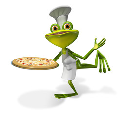 Wall Mural - frog chef with pizza