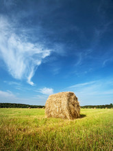 Hay Bale With Blue Sky