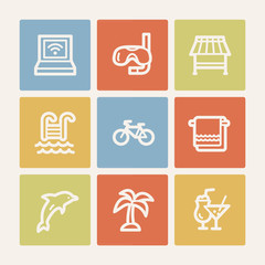 Canvas Print - Vacation web icons, color square buttons