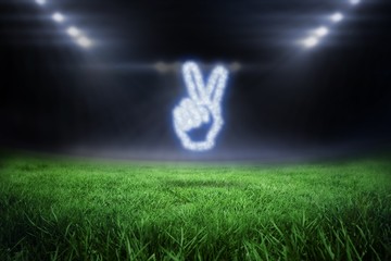 Poster - Composite image of cloud in shape of hand making peace sign