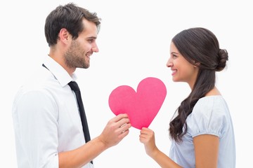 Poster - Pretty brunette giving boyfriend her heart
