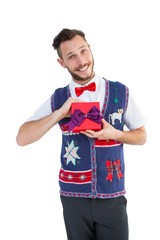 Poster - Geeky hipster offering christmas gift