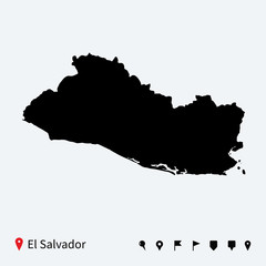 Wall Mural - High detailed vector map of El Salvador with navigation pins.