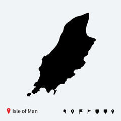 Wall Mural - High detailed vector map of Isle of Man with navigation pins.