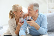 © goodluz - Cheerful senior couple cheering with glass of wine