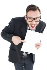Poster - Geeky smiling businessman showing paper