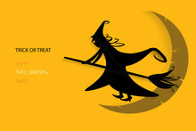 Abstract Halloween Background With Silhouette Witch Against Moon