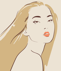 beautiful woman face hand drawn vector illustration