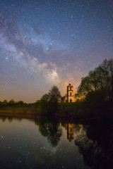 Wall Mural - old church under starry sky