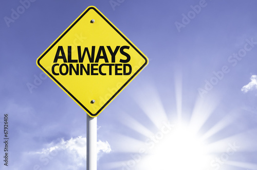 Fotografie, Obraz Always Connected road sign with sun background