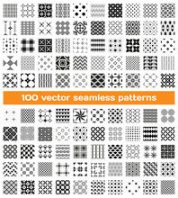 100 Tiled Different Monochrome Vector Seamless Patterns
