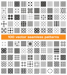 100 tiled different monochrome vector seamless patterns