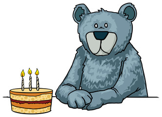 Blue Bear with a birthday cake