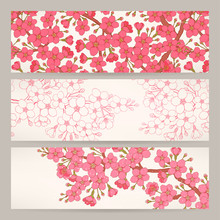 Banners With Pink Cherry Flowers