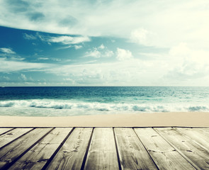 tropical beach and wooden platform