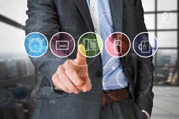 Aufkleber - Composite image of businessman in grey suit pointing at menu