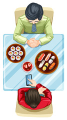 Poster - A topview of two people eating sushi