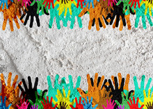 Colorful Silhouette Hands On Cement Wall Texture Background Desi