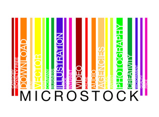 MICROSTOCK  word concept in barcode with supporting words, moder