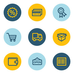 Wall Mural - Shopping web icon set 2 , blue and yellow circle buttons