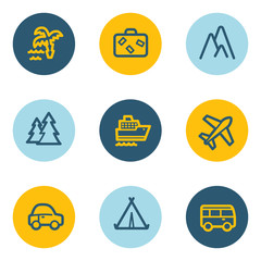 Wall Mural - Travel web icon set 1, blue and yellow circle buttons