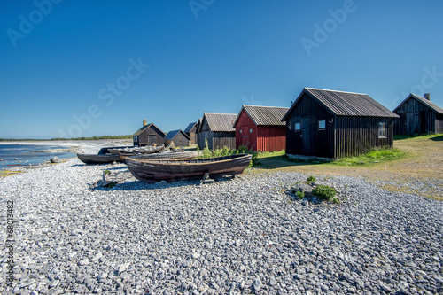 Helgumannens fishing village on Faro island in the Baltic sea Принти на полотні