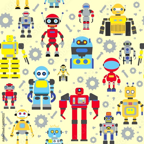 Nowoczesny obraz na płótnie Seamless robots pattern