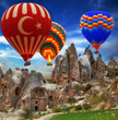 © Emoji Smileys People - Hot air balloon flying mountain Hot air balloon flying mountain valley Göreme National Park and the Rock Sites of Cappadocia Turkey