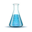Chemical laboratory transparent flask with blue liquid