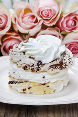 Wall Mural - Meringue (pavlova cake) with cocoa.