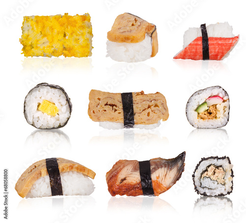 Tapeta ścienna Kolekcja sushi na białym tle