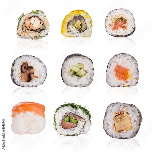Tapeta ścienna Kolekcja sushi na białym tle