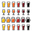 Beer glasses different types icons - lager, pilsner, ale