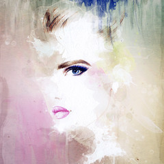 Canvas Print - woman portrait  .abstract  watercolor .fashion background
