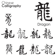 "Dragon" Character In Different Kind Of Chinese Calligraphy 