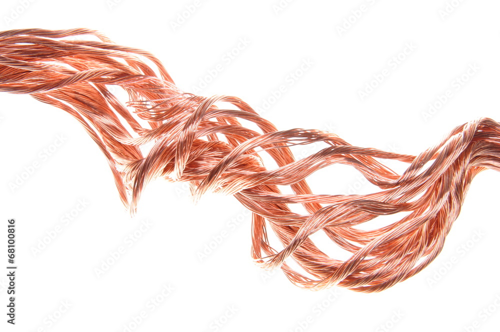 Twisted copper wire isolated on white background - obrazy, fototapety, plakaty 
