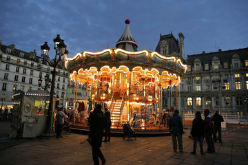 Wall Mural - Christmas night illumination of carousel, Paris