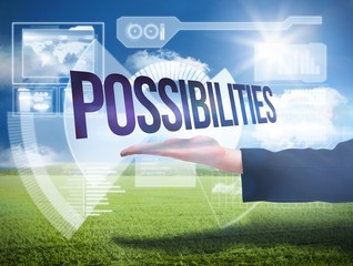 Aufkleber - Businesswomans hand presenting the word possibilites