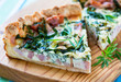 Quiche lorraine with a smoked bacon, cheese and spinach