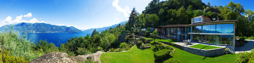 Panoramic view of villa - obrazy, fototapety, plakaty 